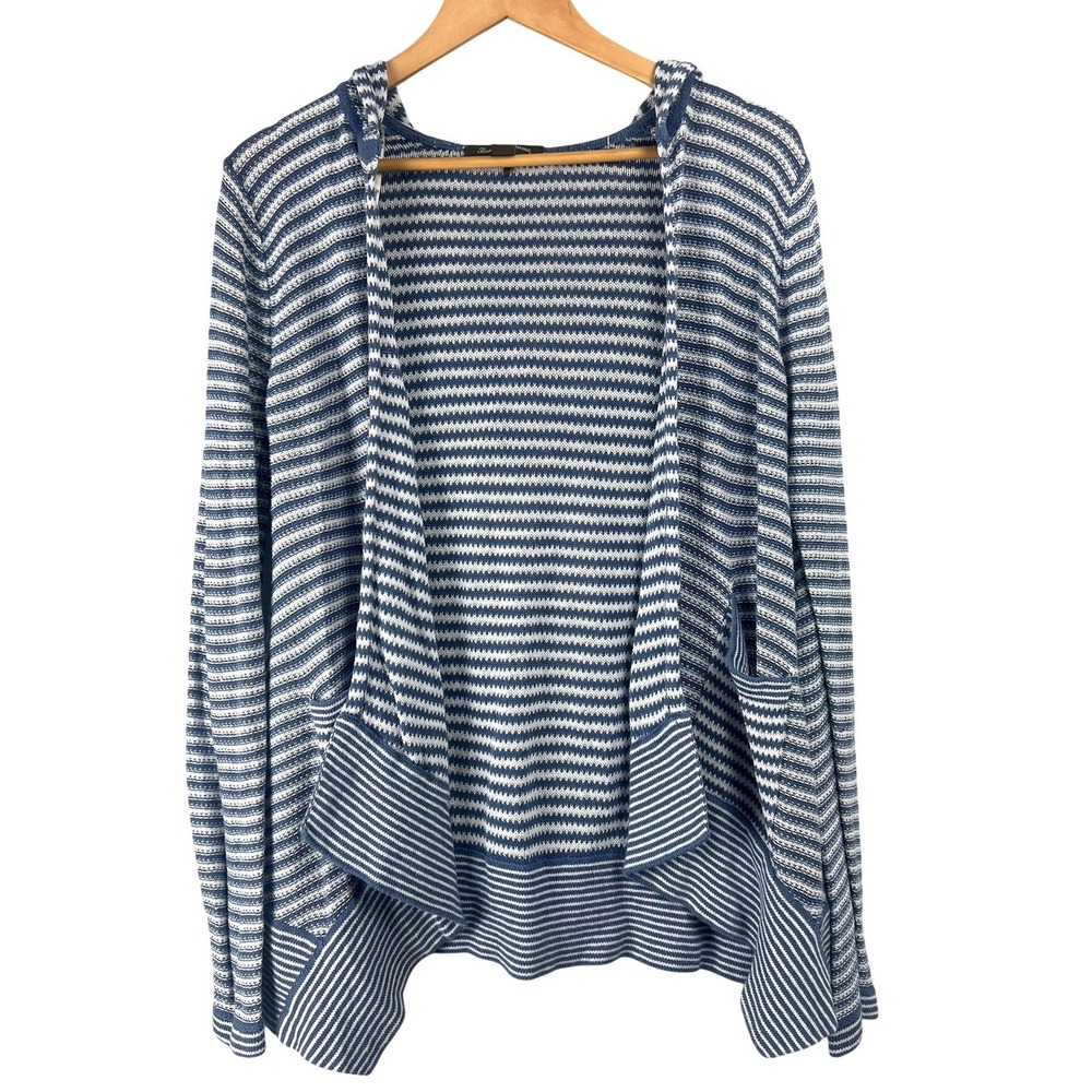 Tommy Bahama Womens Striped Linen Blend Hooded Cardigan Sweater M Coastal Beachy
